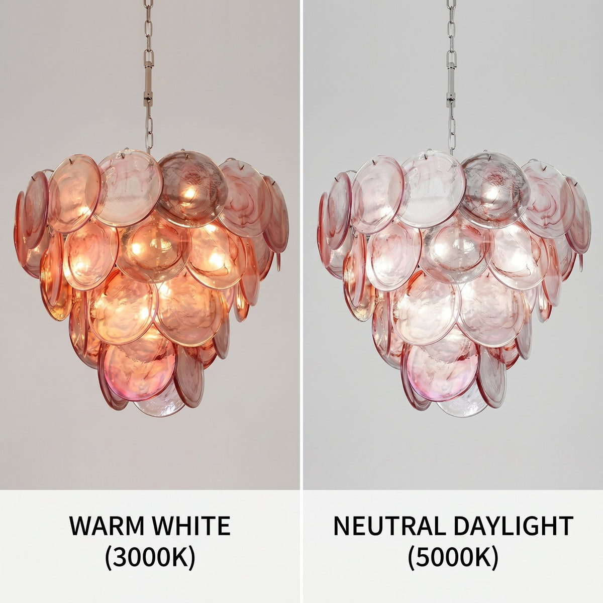 Lustre design vénitien de 60 cm de diamètre, parfait pour une chambre à coucher, diffusant une lumière apaisante et décorative.