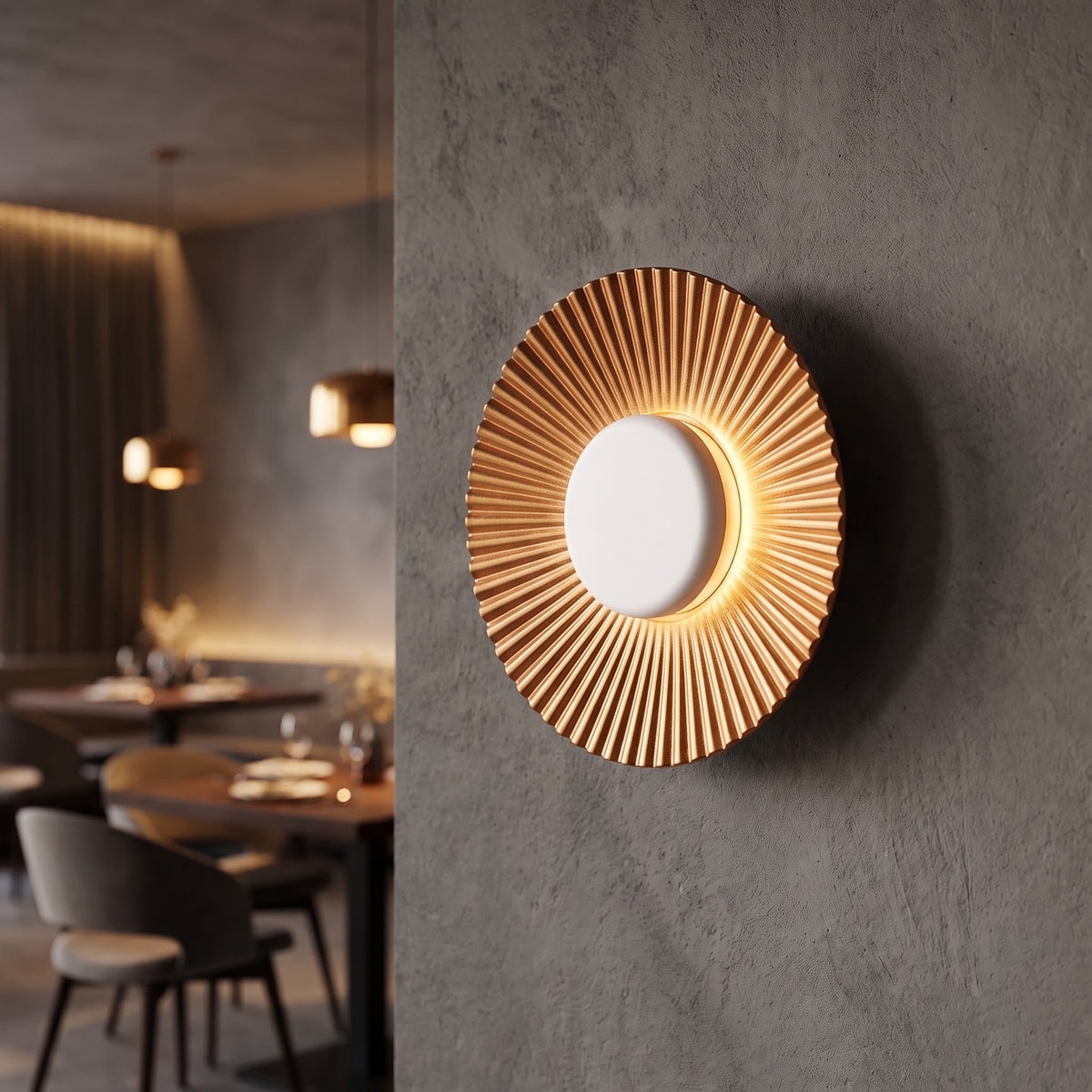 Applique murale LED dimmable de 16 cm, vue de profil, mettant en évidence sa faible épaisseur et son intégration discrète sur un mur blanc.
