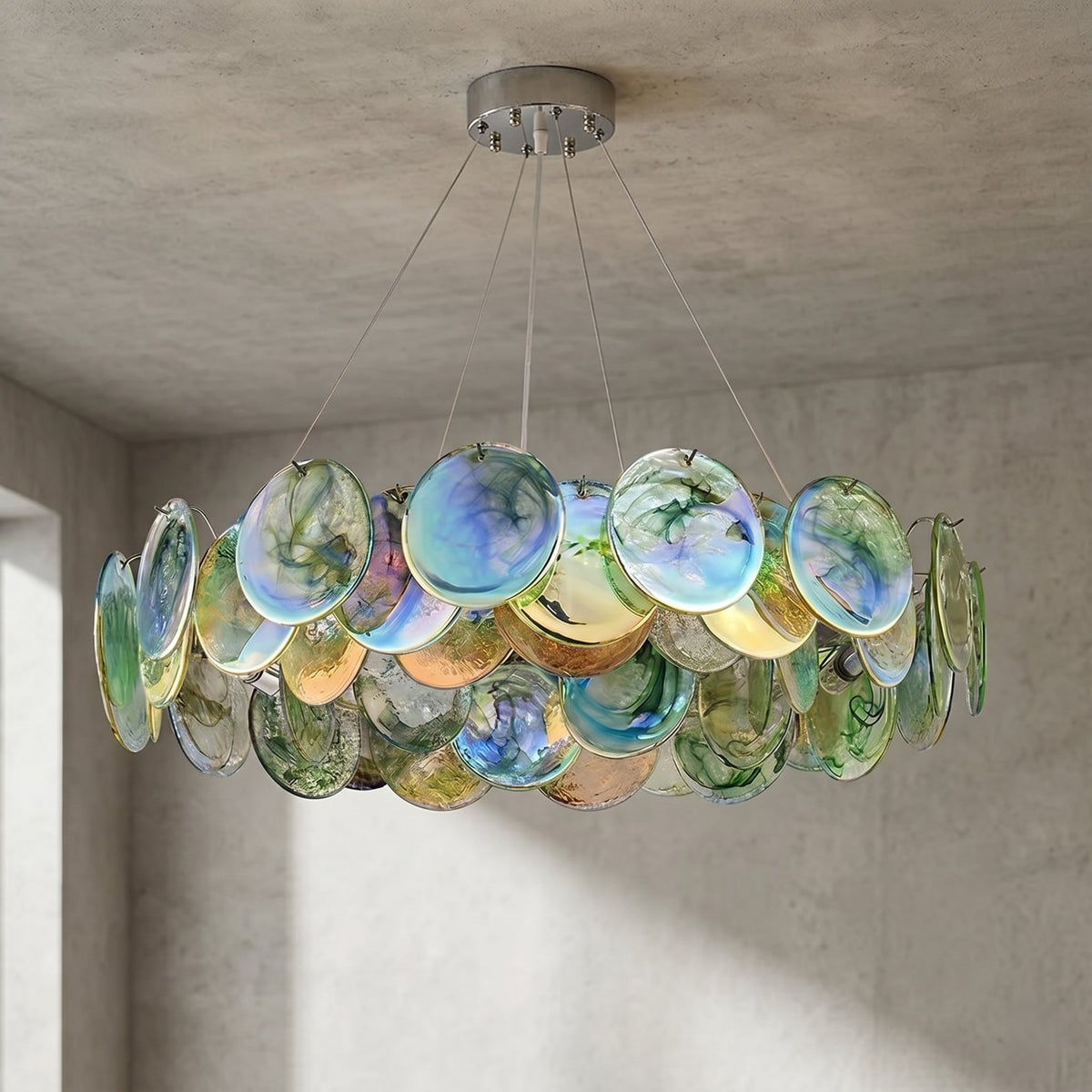 Détail du culot E14 pour les 10 ampoules LED incluses, soulignant la qualité d'éclairage du lustre Murano.