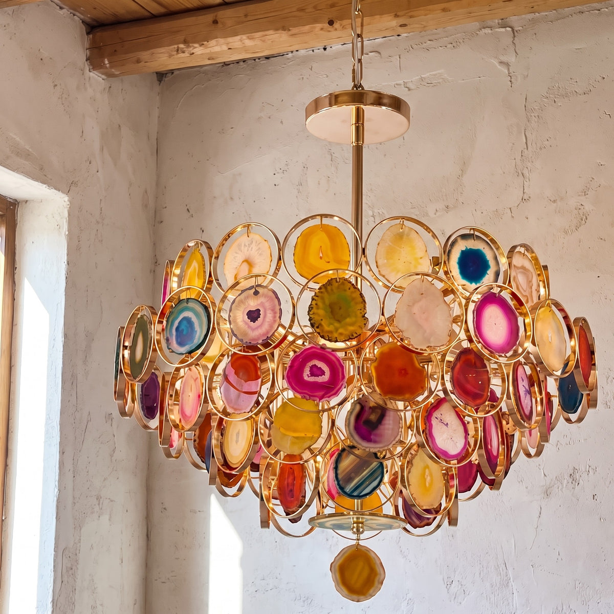 Lustre Agate Multicolore Art Déco : Éclat Luxueux pour Votre Intérieur
