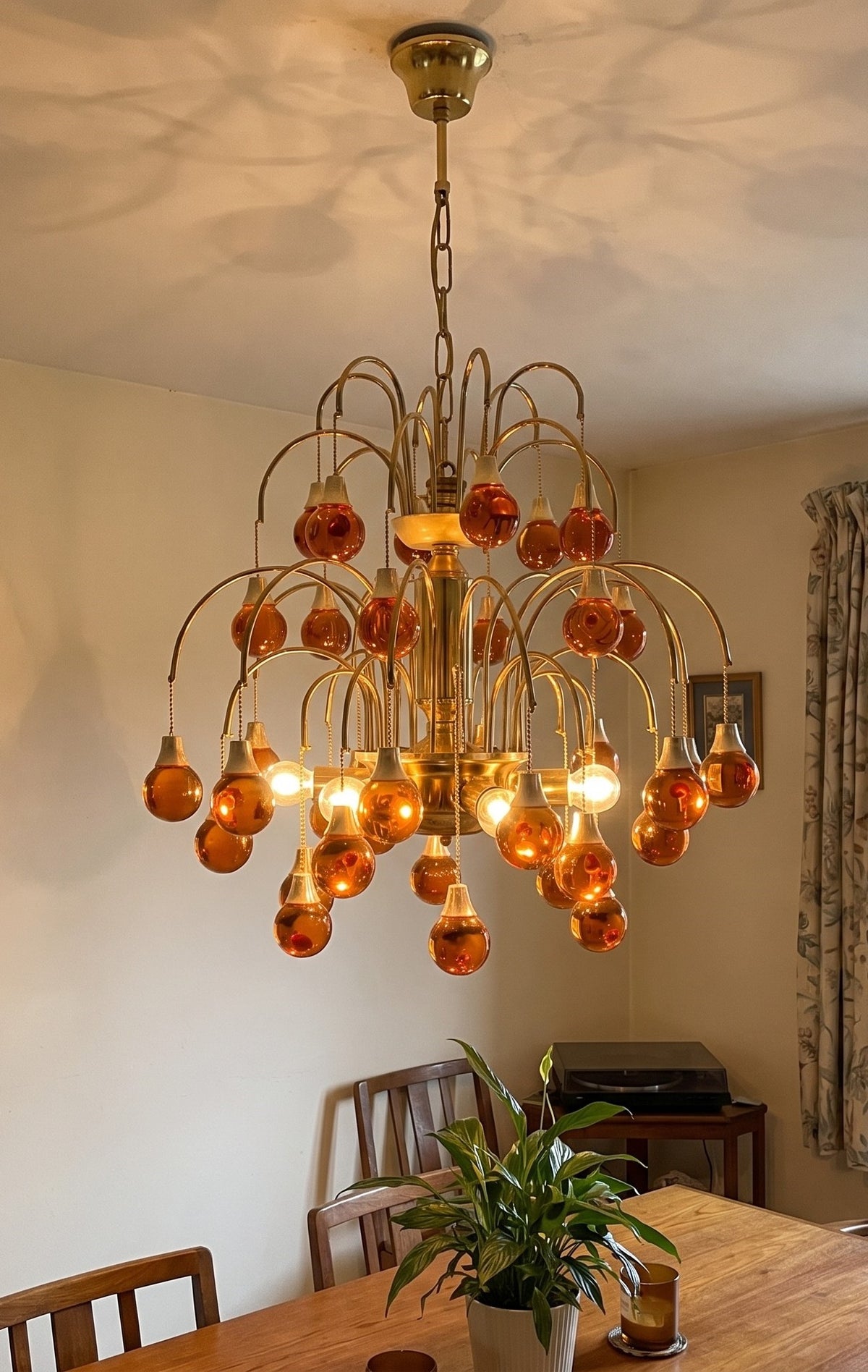 Lustre Art Déco en Verre Orange Ambré – Élégance Vénitienne pour Salon
