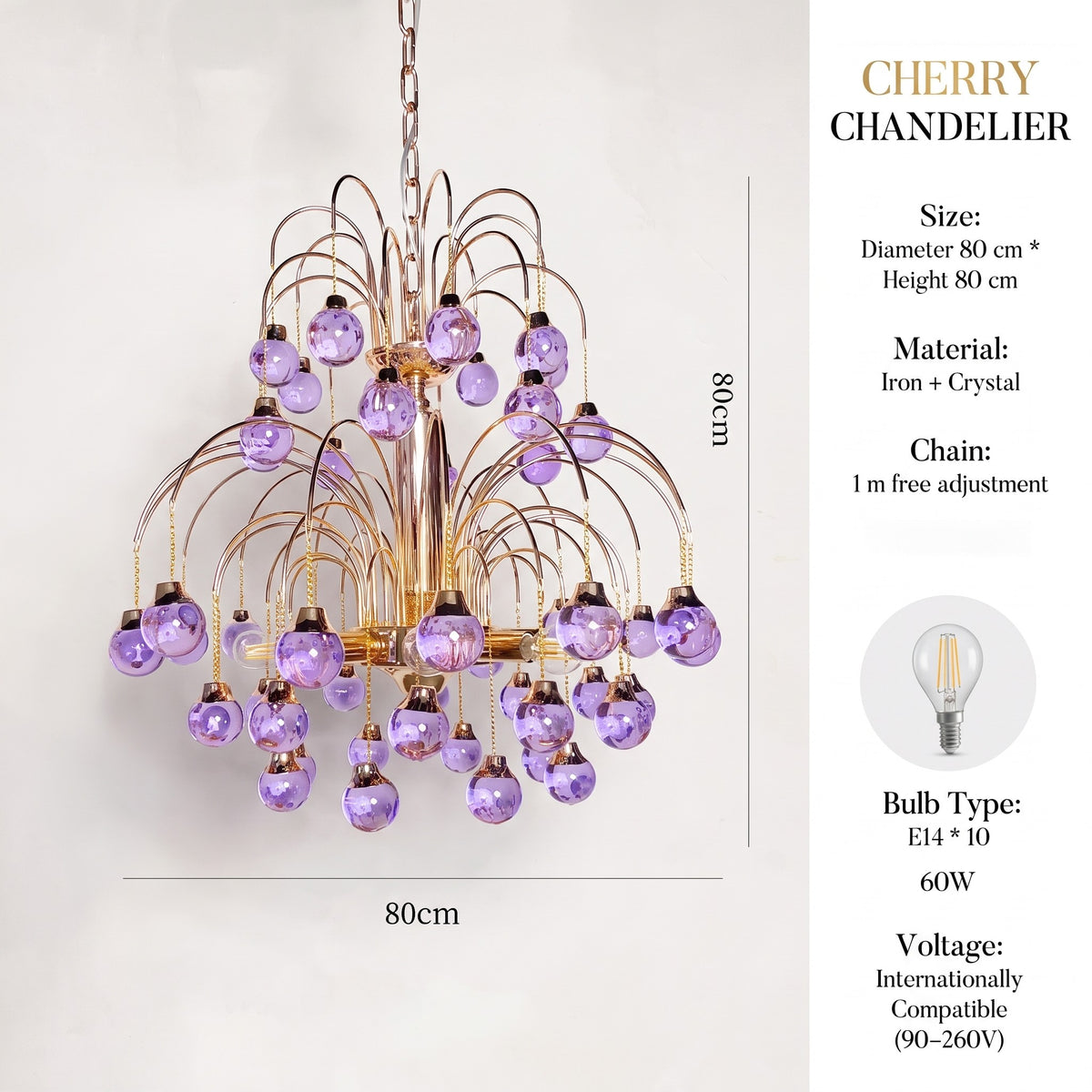 Lustre vintage avec ses éléments en verre violet, offrant une ambiance sophistiquée et un design inspiré de Venise.