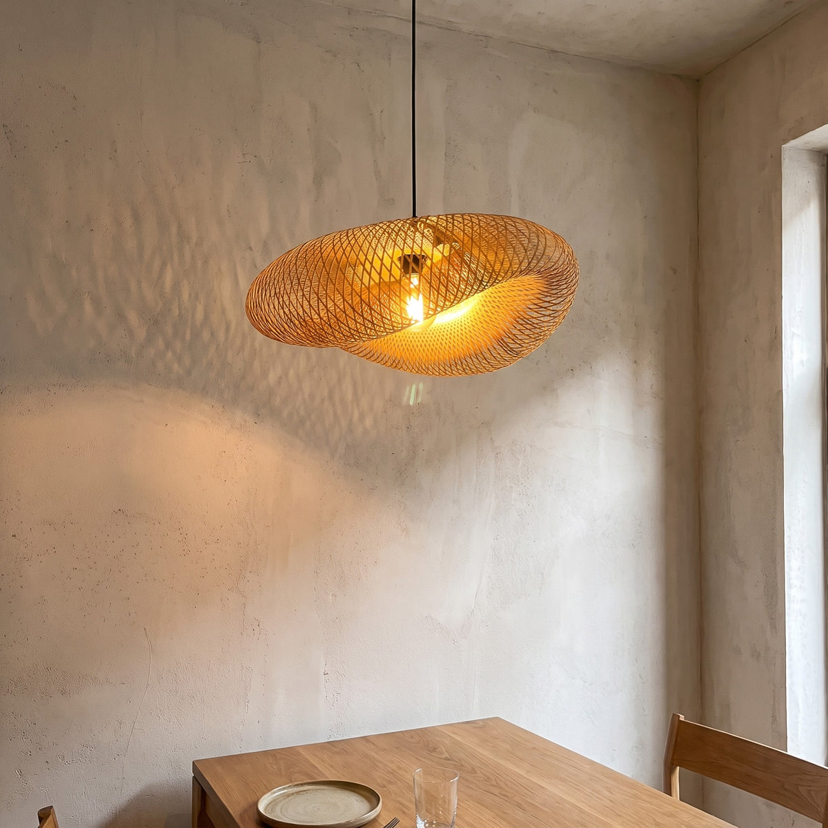 Woven Natural Bamboo LED Pendant Light – Bohemian Design for Living Room & Bedroom