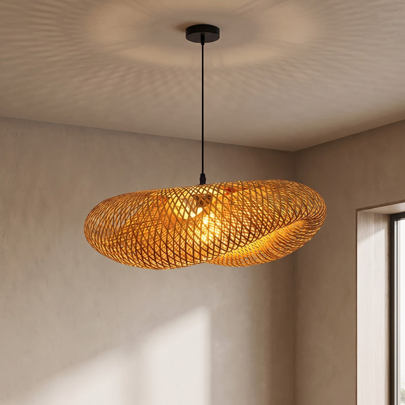 Braided Natural Bamboo LED Pendant Light – Modern Design for Interiors