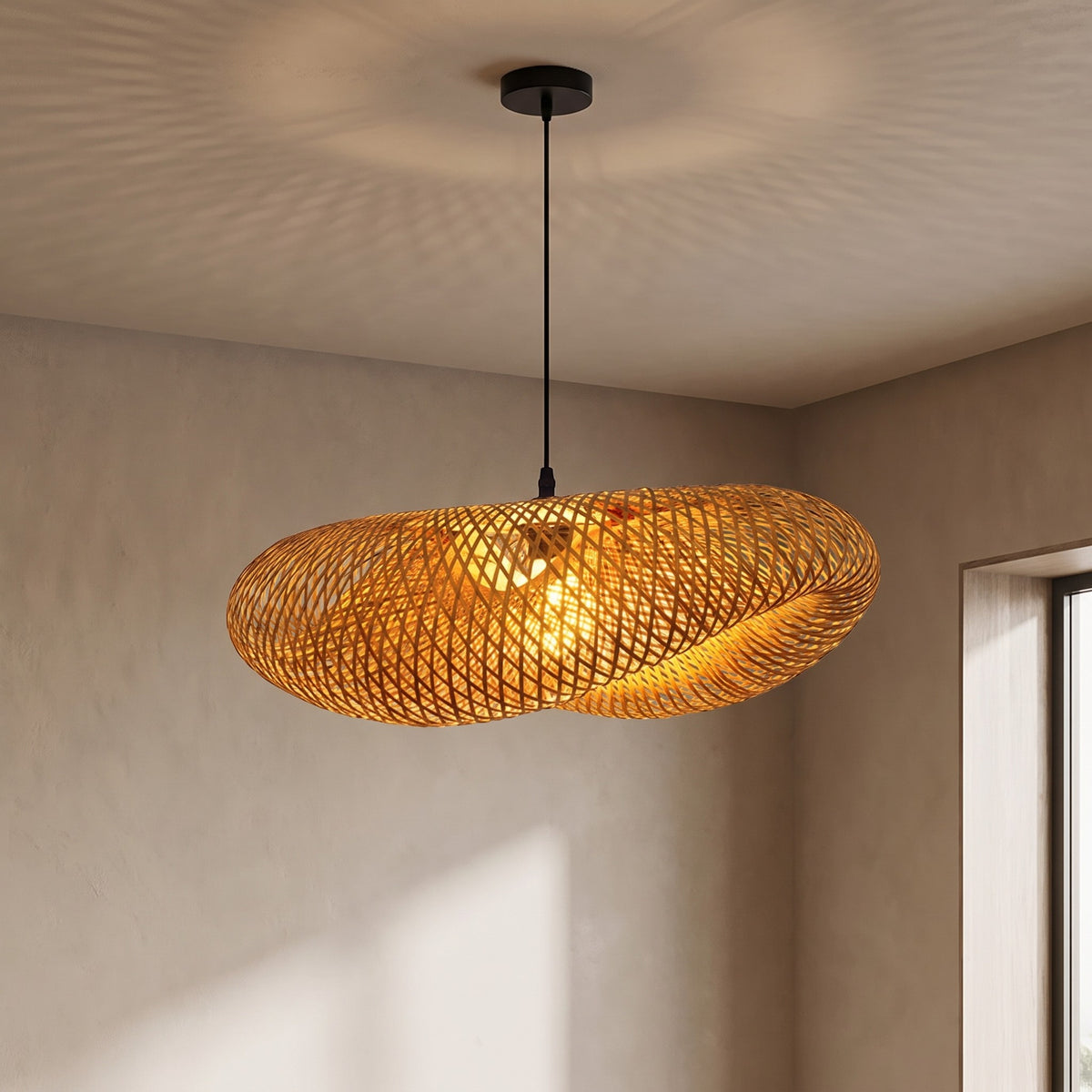 Braided Natural Bamboo LED Pendant Light – Modern Design for Interiors