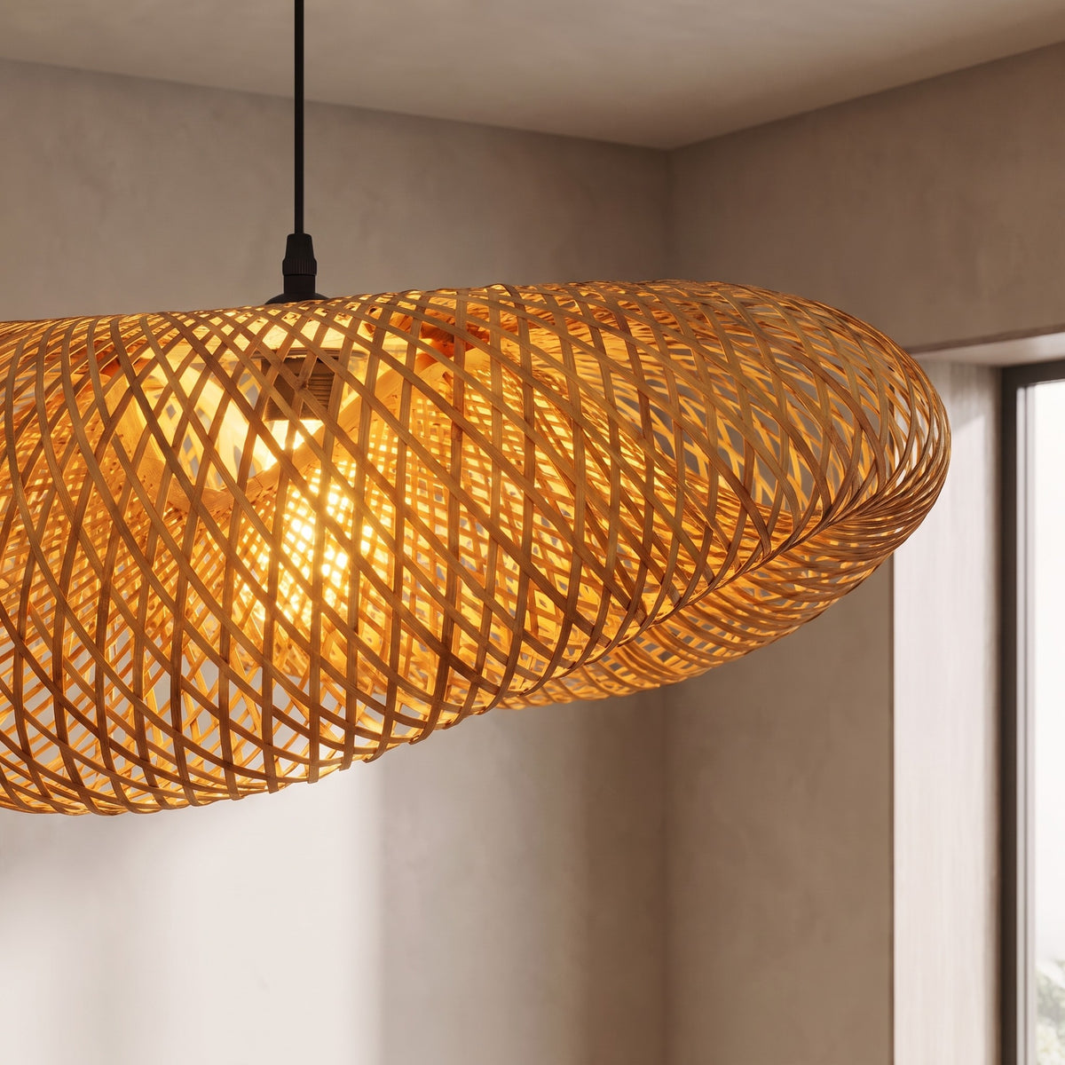 Braided Natural Bamboo LED Pendant Light – Modern Design for Interiors