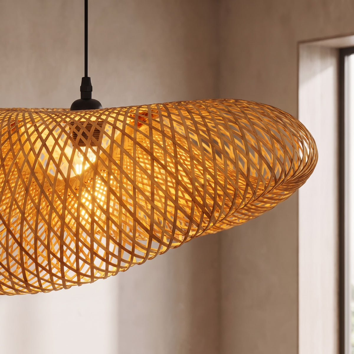 Braided Natural Bamboo LED Pendant Light – Modern Design for Interiors