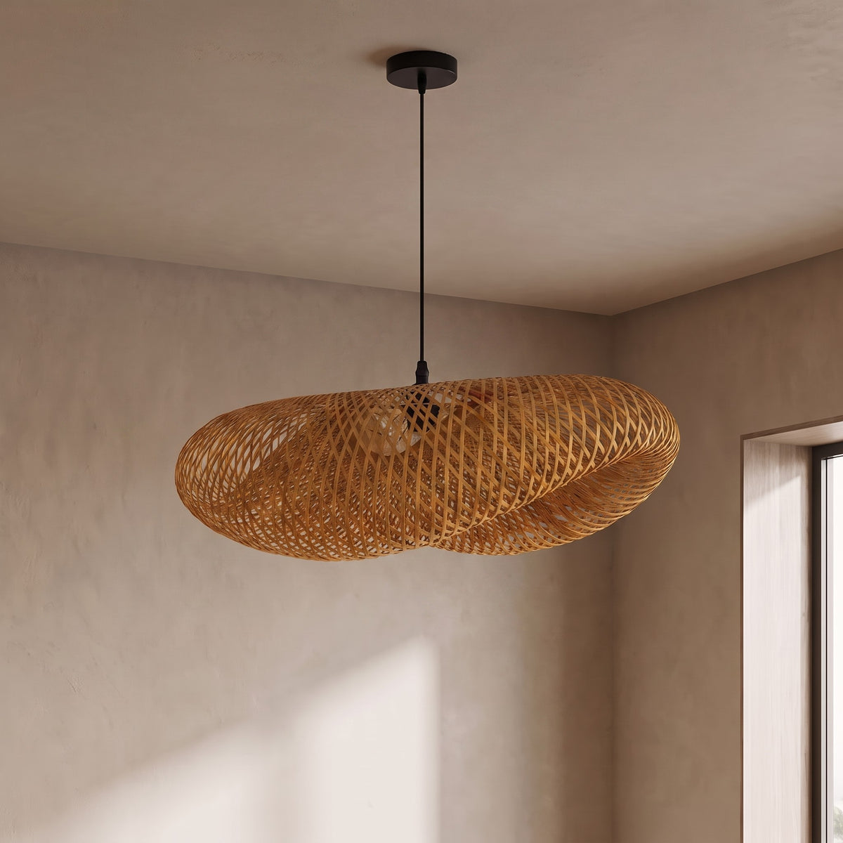 Braided Natural Bamboo LED Pendant Light – Modern Design for Interiors