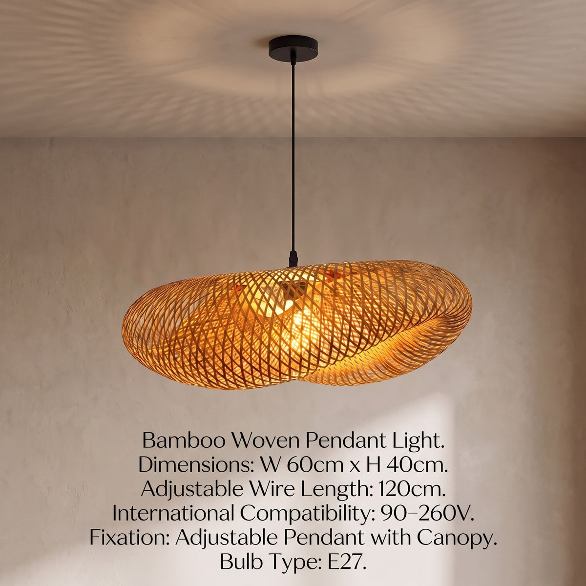Braided Natural Bamboo LED Pendant Light – Modern Design for Interiors