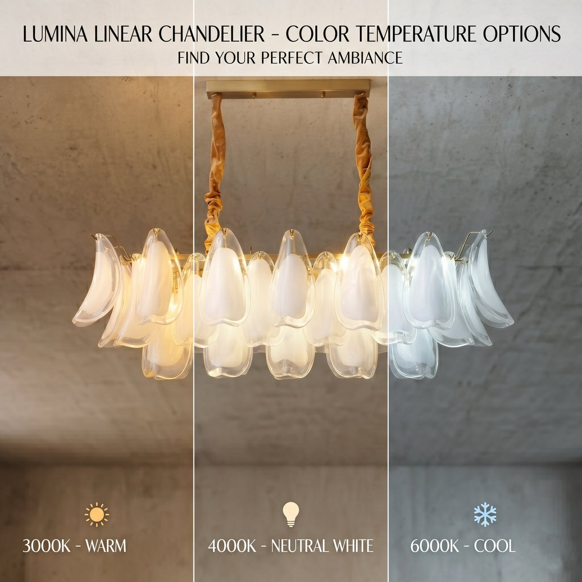 Lustre de luxe en verre soufflé et fer forgé, capturant la lumière avec ses formes organiques, idéal pour une salle à manger raffinée.