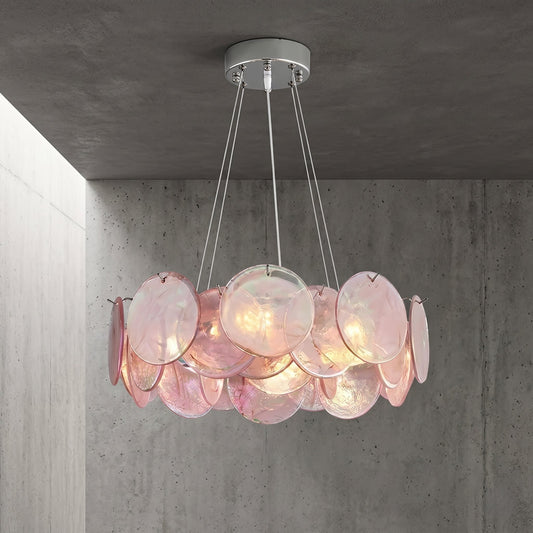 Lustre Suspension Rose Irisé Style Murano Vintage - Élégance Vénitienne