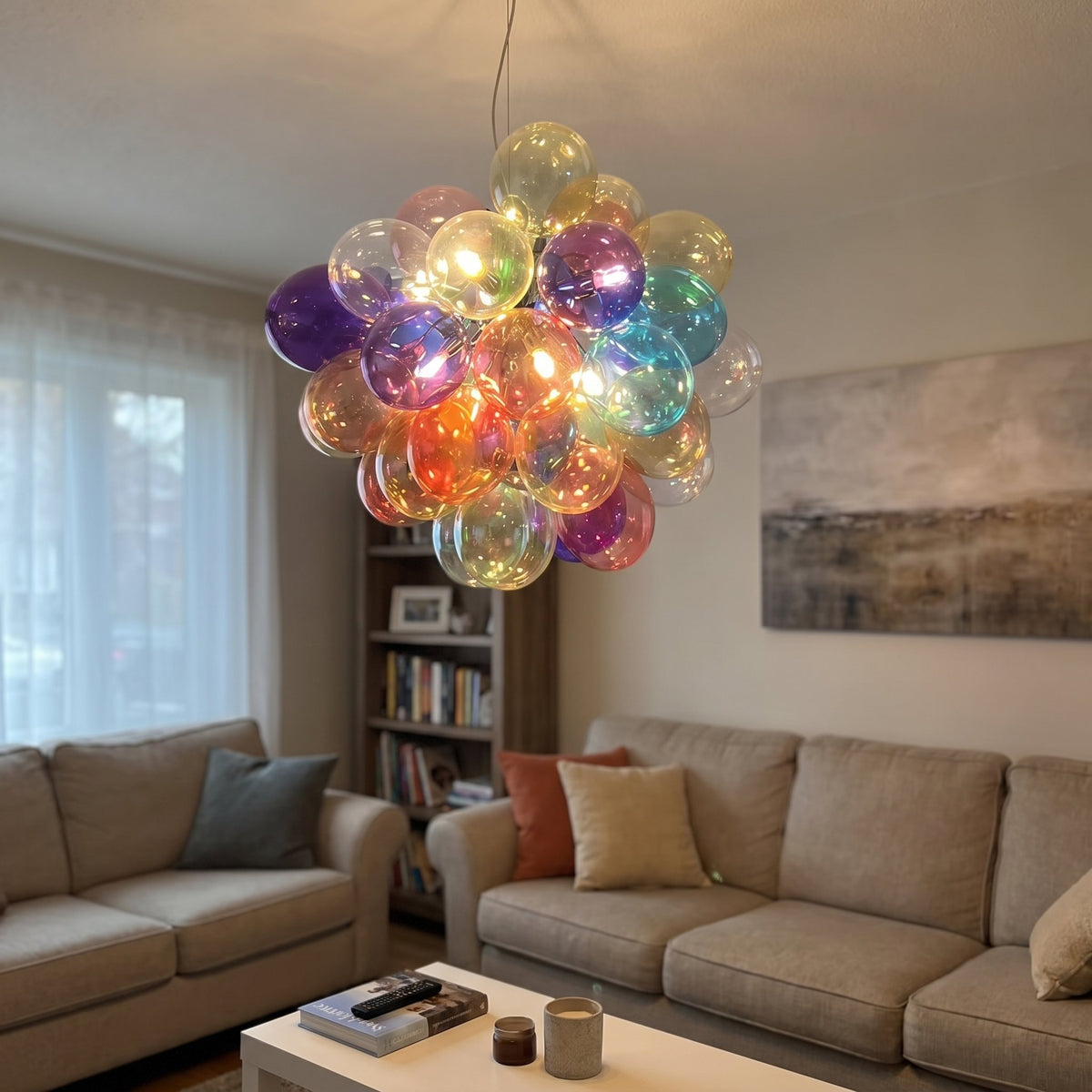 Lustre suspendu avec son câble ajustable de 120cm, diamètre et hauteur de 50cm. Parfait pour un salon ou une chambre moderne.